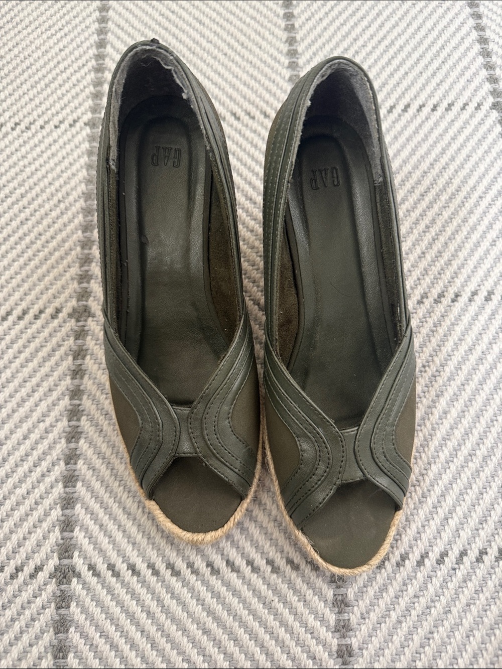 GAP Olive Green Peep-Toe Espadrille Flats